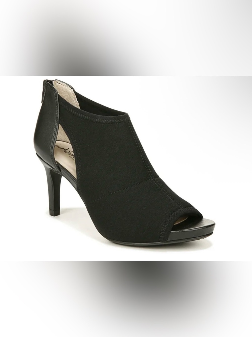 Life Stride Black Peep-Toe Stretch Bootie Heel